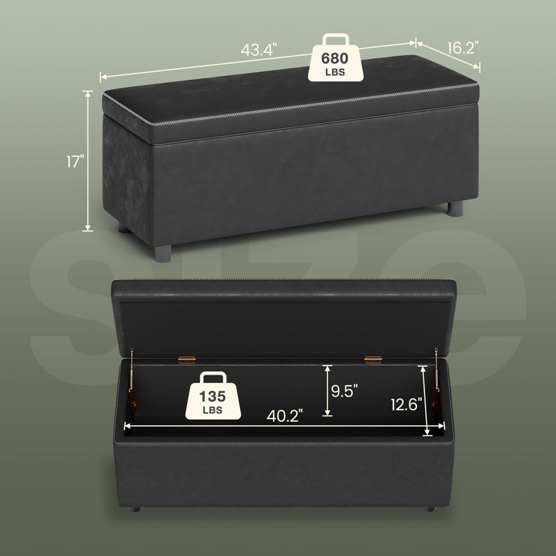 Banc de rangement avec repose-pieds, banc de chambre Mid-Century, Noir, noir, noir, noir