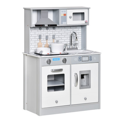 HOMCOM Kids Wooden Toy Kitchen Playset w/Sound & Light Effect for 3-6