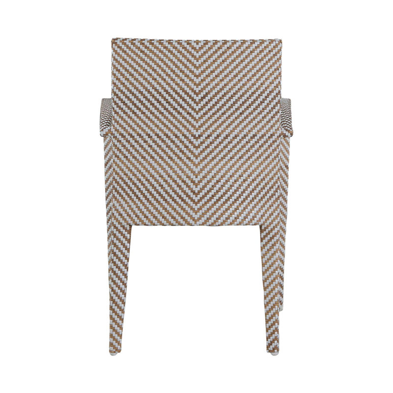 Bari N-Dura Resin Wicker Stacking Arm Chair, Welt + Standard Fill, Bali Pearl, White And Natural