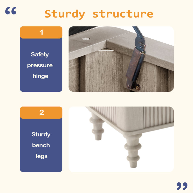 Banc de rangement avec repose-pieds en bois d'hévéa massif avec siège en lin Sturdy Minimalist, Beige