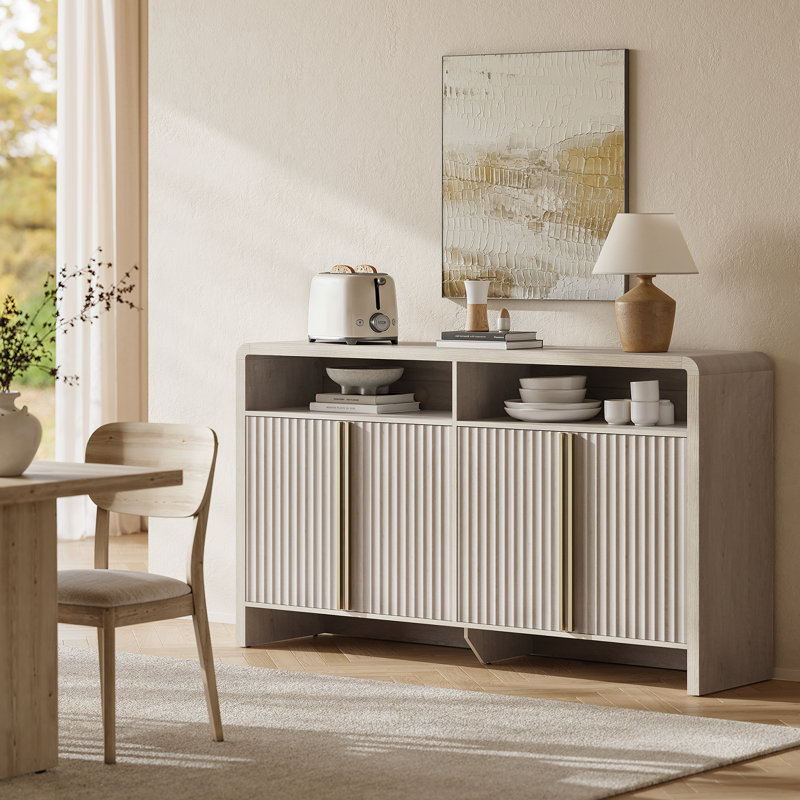 Buffet 59,1 "moderne cannelé avec 4 portes et tablettes réglables