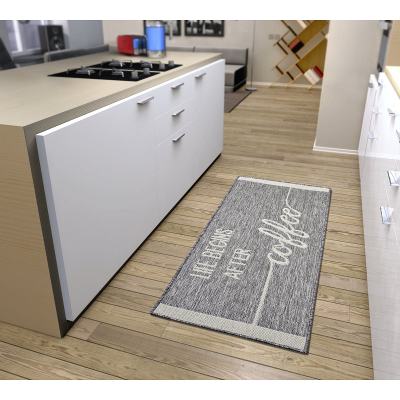 Life Begins After Coffee Grey/Brown/Blue Rug, Runner 62 x 150 cm