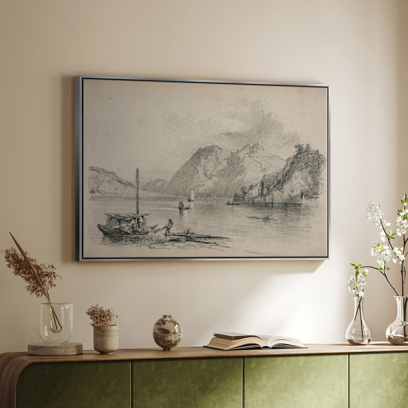 Croquis rétro-Lxxi, Toile argentée avec cadre flottant, H 25 po x l 37 po x P 2 po