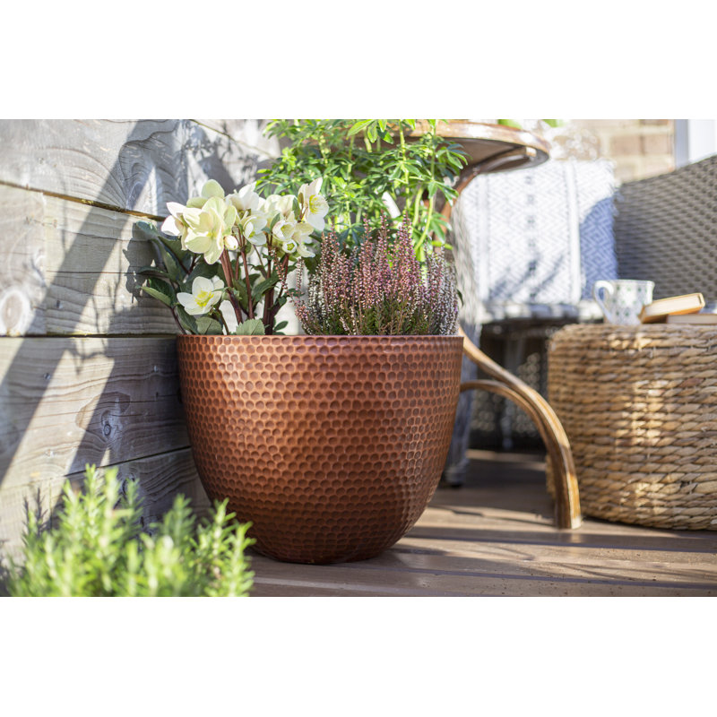 Simson Lightweight Recycled Plastic Garden Pot Planter with Drainage Holes Elements, Copper , 34cm H x 38cm W x 38cm D