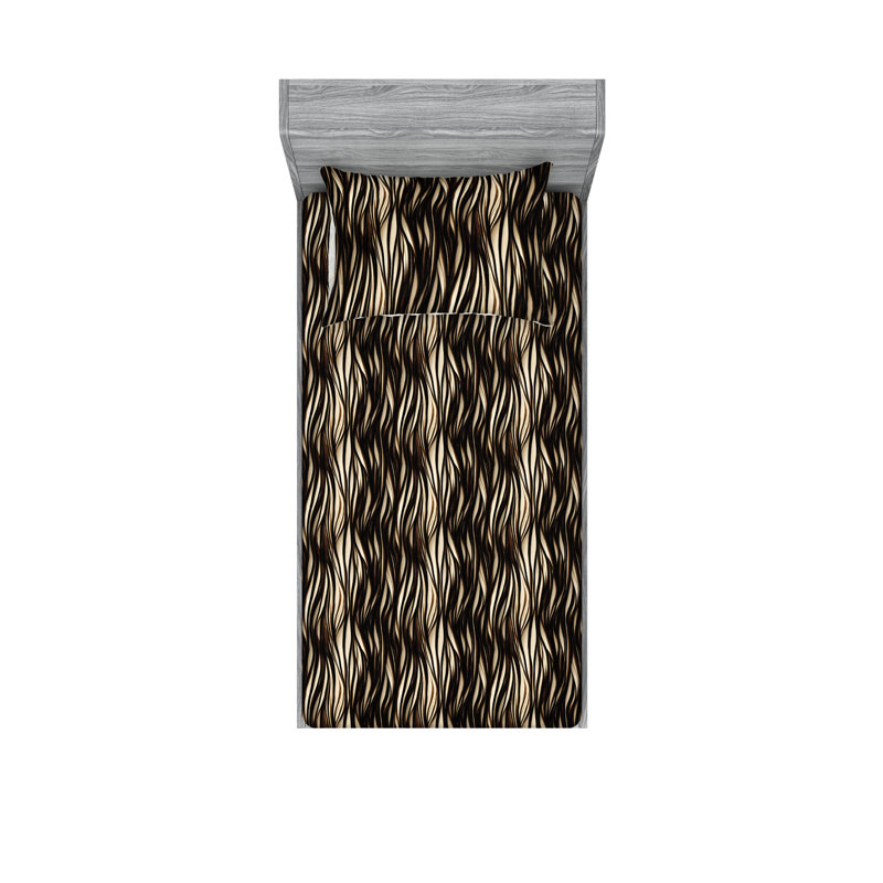 Ambesonne Fitted Sheet & Shams, Twin XL Sheet Set with 1 Pillowcase, Dark Brown/Eggshell Animal Print