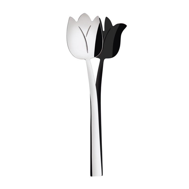 Tulipano Stainless Steel Salad Servers, Silver/Black