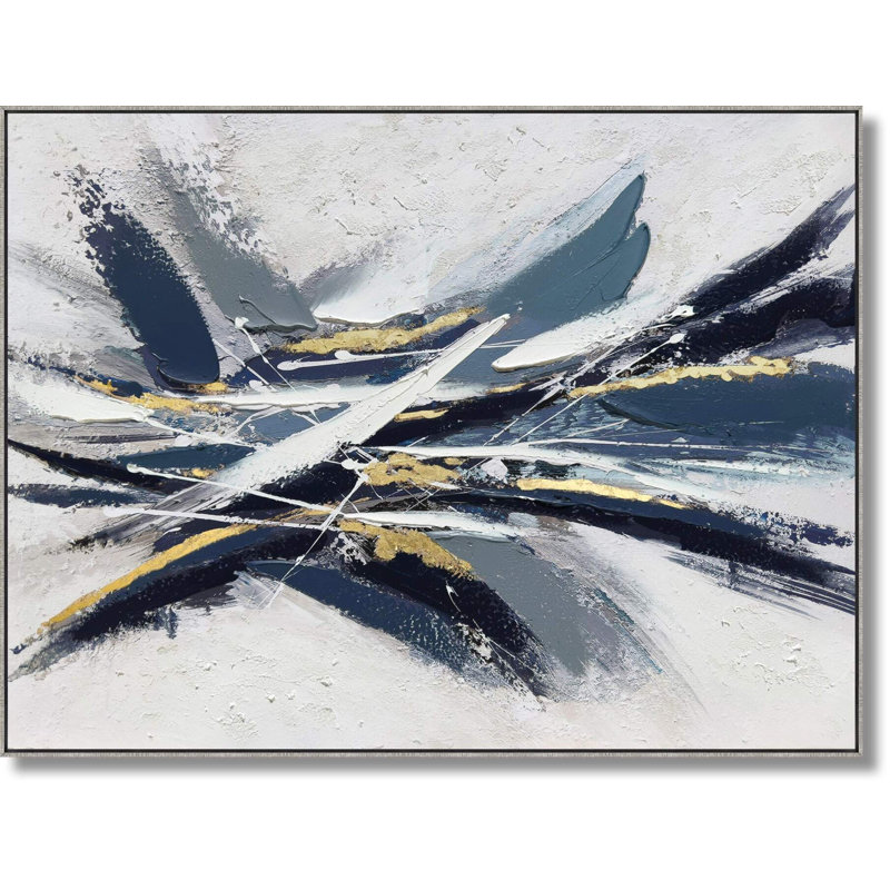 Toile abstraite dorée sur toile minuit - 35 po x 47 po - cadre argenté