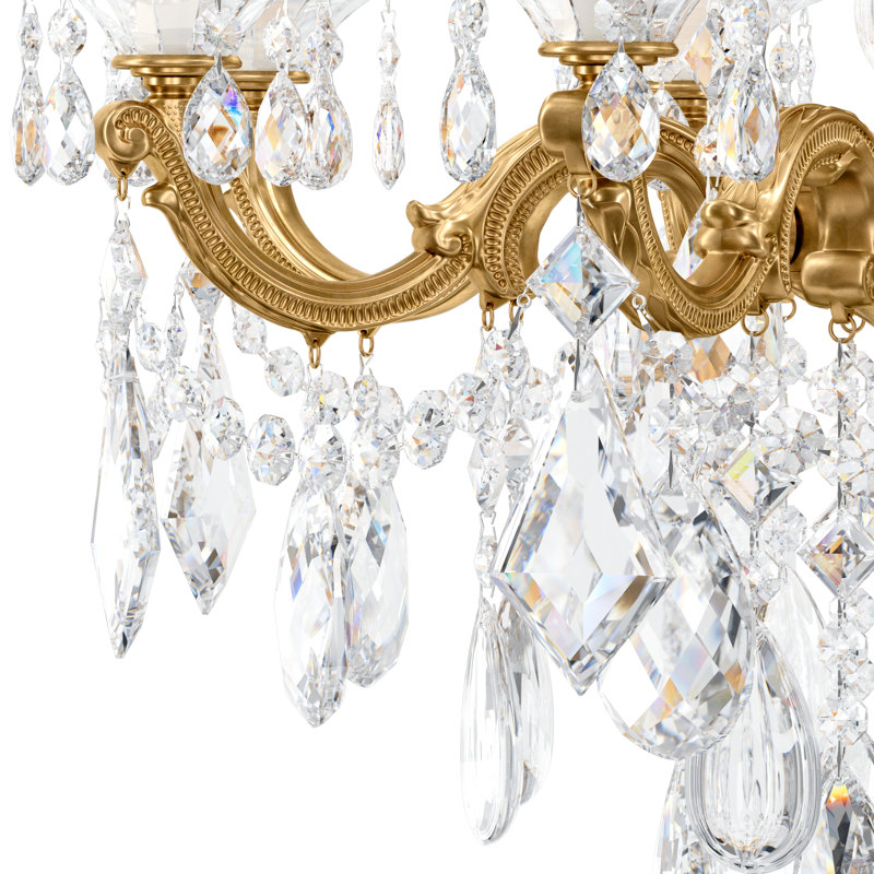La Scala 8 Light 25in x 34in Chandelier in Florentine Bronze with Clear Radiance Crystals, Heirloom Gold, Czech