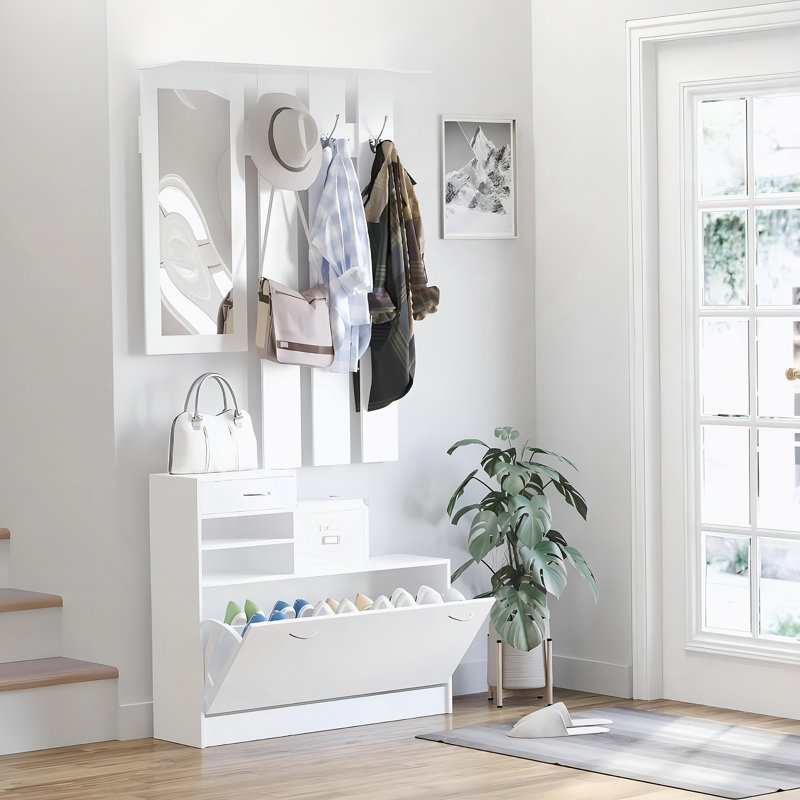 Combination Model Gate Cabinet With Shoe Cabinet+Hang Shelf+ Mirror, Matte White