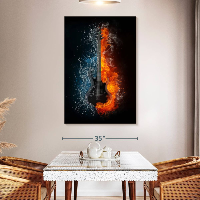 Abarca Flaming Guitar, 24" H x 16" W