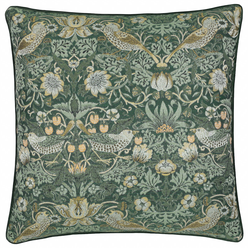 Strawberry Thief Down Blend Floral Square Throw Cushion, Green