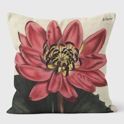 Red Flowered Water Lily - Botanical Cushion