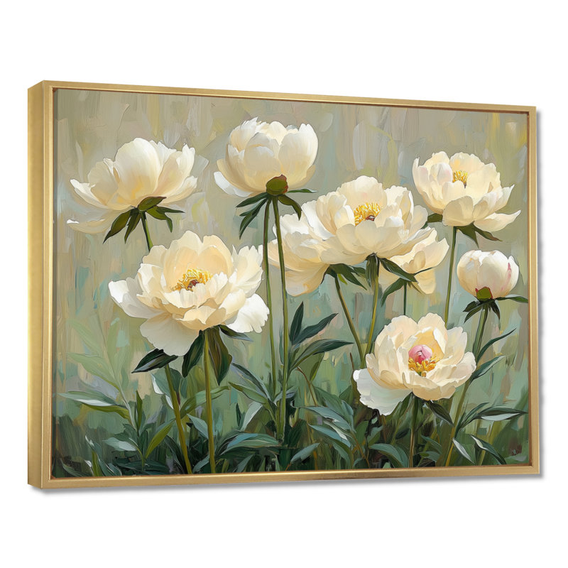 «Ireene Summer Peony In The Herb Garden I», art mural sur toile, H 30 po x l 40 po, Impression encadrée flottante, Doré