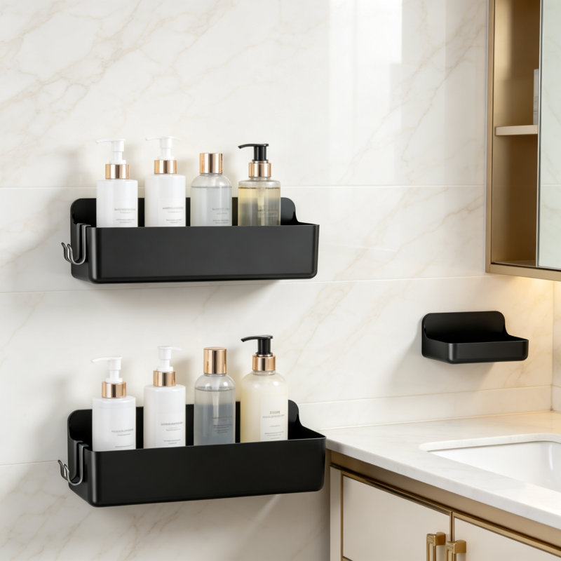 Ensemble de 3 tablettes de douche sans adhésif, Noir