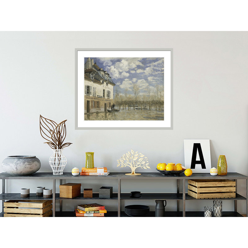 «Boat in the Flood at Port Marly» par Alfred Sisley - impression giclée encadrée, 33.5" H x 40.37" W