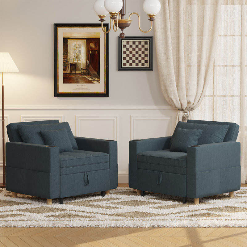 Chaise d'appoint rembourrée Heckman, Bleu marine 100% lin