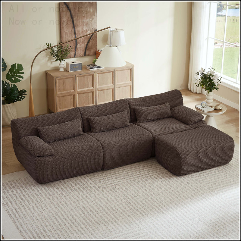 Canapé modulaire Cloud, aucun assemblage requis, 4 sièges, Velours côtelé brun