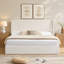 Lit tapissier à tête de lit haute, structure de lit très grand moderne, support à 12 lattes, beige, toile de chenille, aucun sommier requis-944482294