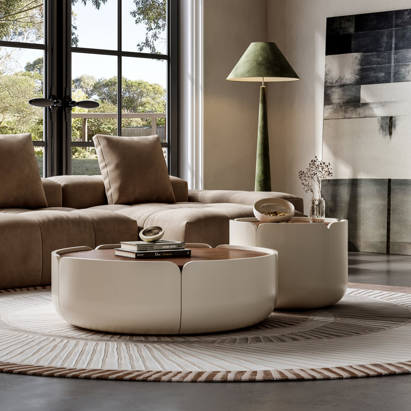  Modern Wood Coffee Table Set, Minimalist Round Living Room Center Table for Living Room Lounge Office