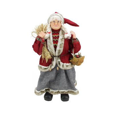 23.5" Red and Gray Standing Mrs. Claus Christmas Figurine with Basket