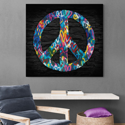 Peace Sign - Love Hearts Graffiti - Wrapped Canvas Art Prints