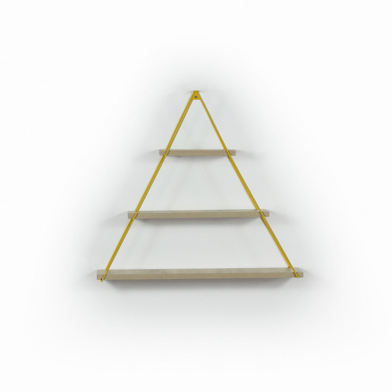 Étagère triangulaire suspendue murale en métal Moset, Chêne / doré