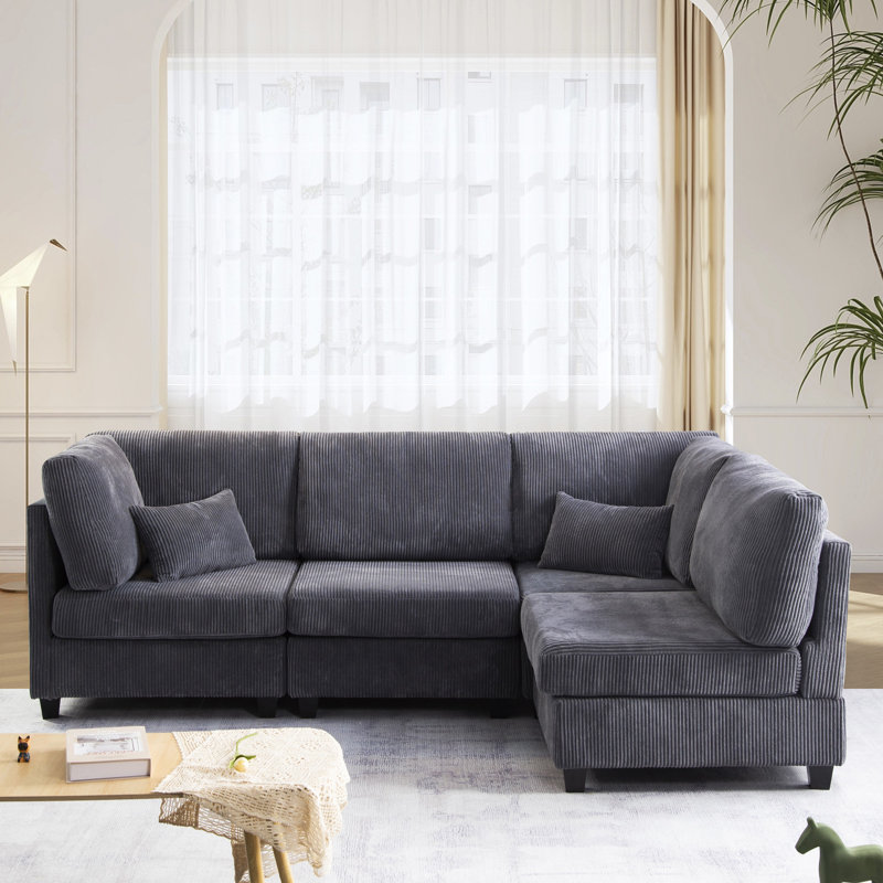 Canapé modulaire rembourré en velours côtelé, Velours côtelé gris foncé