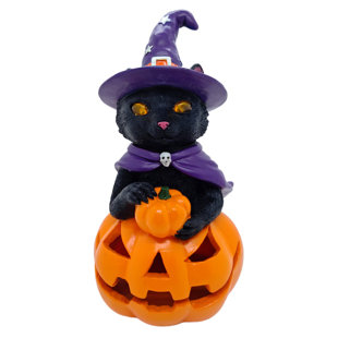 Halloween Decorations Solar Spooky Garden Lights Outdoor Black Cat Pumpkin Figurine Light Resin Witch Statue Led Home Decor For Outside Patio Front Porch Yard, Harvest Housewarming Gifts For Halloween, Christmas, All Year Round