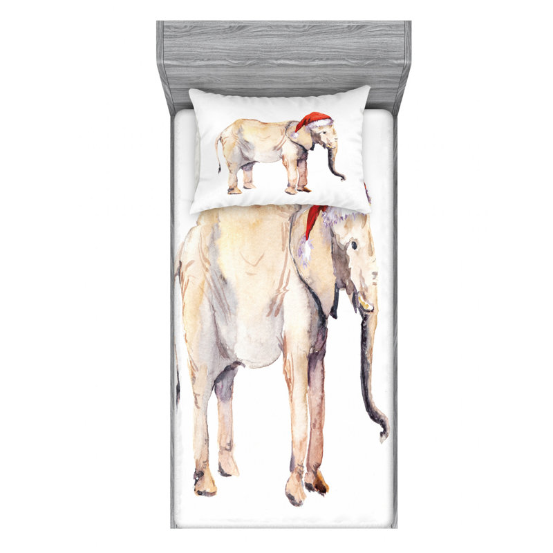 Ensemble de draps en microfibre Watercolor Elephant, Ensemble de draps pour lit simple TG + un drap-hou