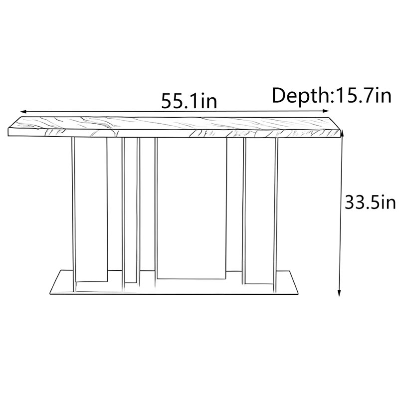 Console de hall d'entrée moderne et luxueuse, H 33,5 po x l 55,1 po x P 15,7 po