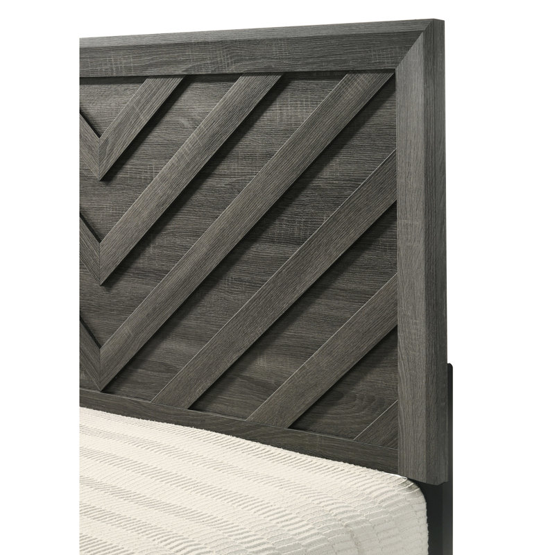 Structure de grand lit avec motif géométrique, gris rustique et style contemporain pour chambre à coucher, Grand lit