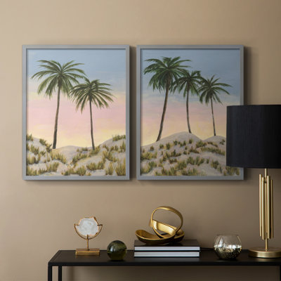 Impression encadrée Sunrise Palms I-Premium - prête à être accrochée - aucun clou requis - aucun clou requis