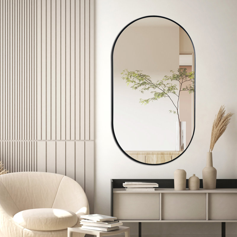 Settimia Metal Flat Wall Mirror, 28" x 20", Black