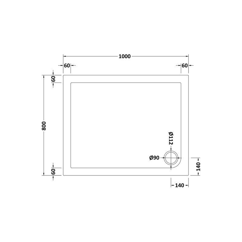 Pearlstone Shower Tray in White, 100cm H x 80cm W x 4cm D