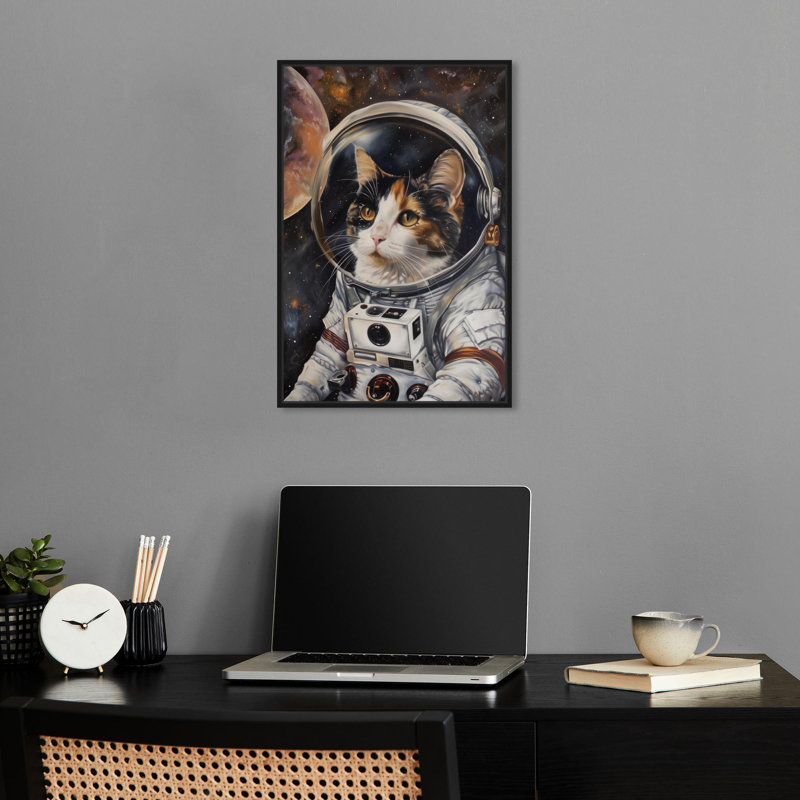 «Lady Astronaut Cat», reproduction d'art sur toile par Notoriart, Cadre noir, H 16 po x l 11 po