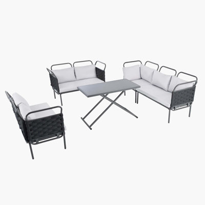 Khusbu 99.41"" Wide Outdoor Wicker Reversible Patio Sectional Set with Cushions -  Red Barrel StudioÂ®, 3FD304EF78F64D6C8390A3626D88A1E6