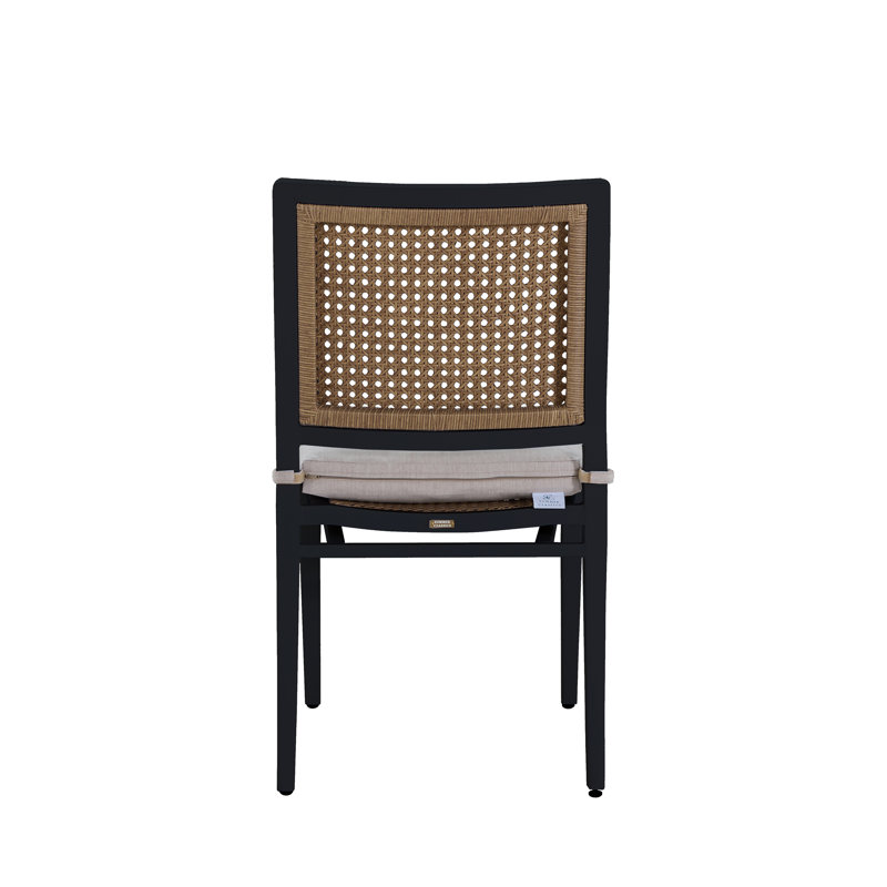 Bermuda Aluminum and Cane Stacking Side Chair, Welt + Standard Fill, Verona Fossil(463), Midnight And Natural Cane
