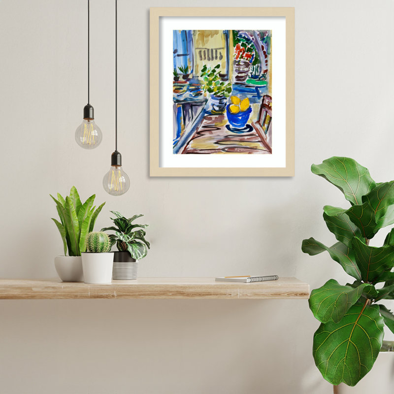 « Citrons bleus » de Charline, sur papier encadré, par Charline Print, Brun, H 17 po x l 15 po x P 1 po