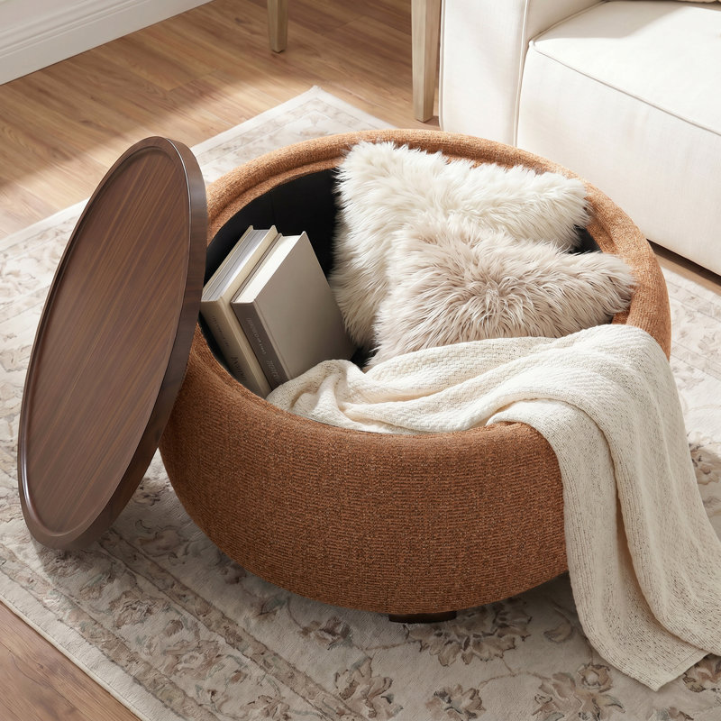Repose-pieds rond avec rangement, orange