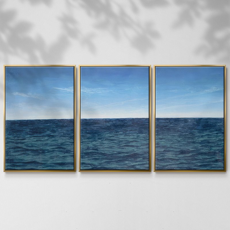 Open Water II, reproduction sur toile 3 pièces, H 36 po x l 75 po x P 2 po, Encadrement doré