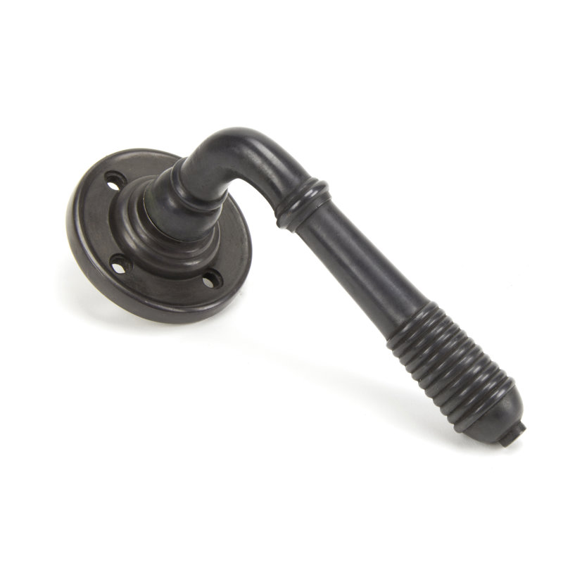 Reeded Latch Door Handle, Aged Bronze