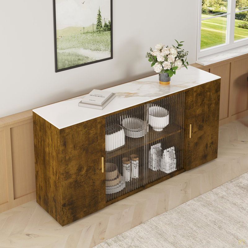 Armoires latérales modernes en bois avec portes en verre pour une présentation et un rangement sans poussière: parfait pour la vie, les salles à manger et plus encore