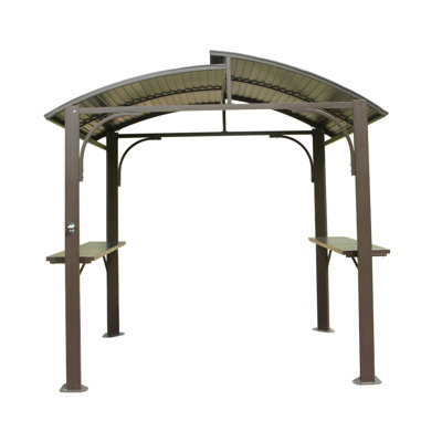 8X5ft  Arc Roof, Grill Canopy For Outdoor Grill W/Double Galvanized Steel Roof And 2 Side Shelves, BBQ Gazebo Grill Tent For Patio Garden Backyard