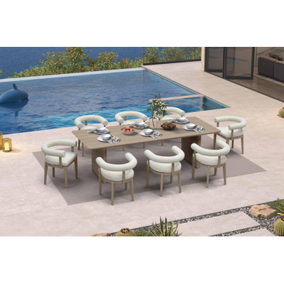 Ensemble de salle à manger de patio Ensemble de conversation moderne de luxe Grand ensemble de table de salle à manger rectangulaire en aluminium et chaises avec coussin en oléfine Ensemble de mobilier d'extérieur pour terrasse de jardin