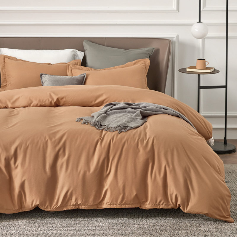 Bedsure Microfiber Duvet Cover - Soft Double Brushed Bedding Set for Kids & Adults（Set of 3）, Orange