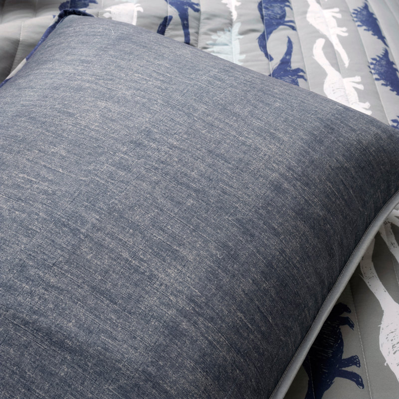 Navy and Gray Dinosaur Reversible Twin Microfiber Quilt Set