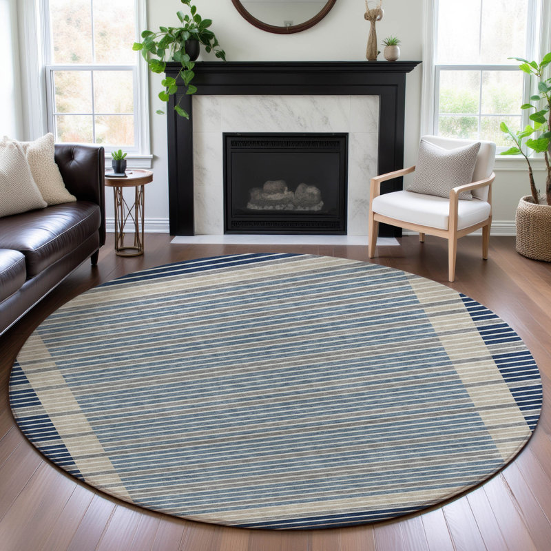 Premium Machine Washable Elize AMF1398 Stripes Rug, Round 8'