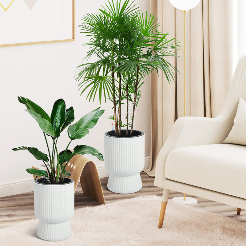 Ensemble de 2 pots à fleurs 14,2 "pour arrosage automatique pour plantes d'intérieur avec drainage intégré et moniteur de niveau d'eau