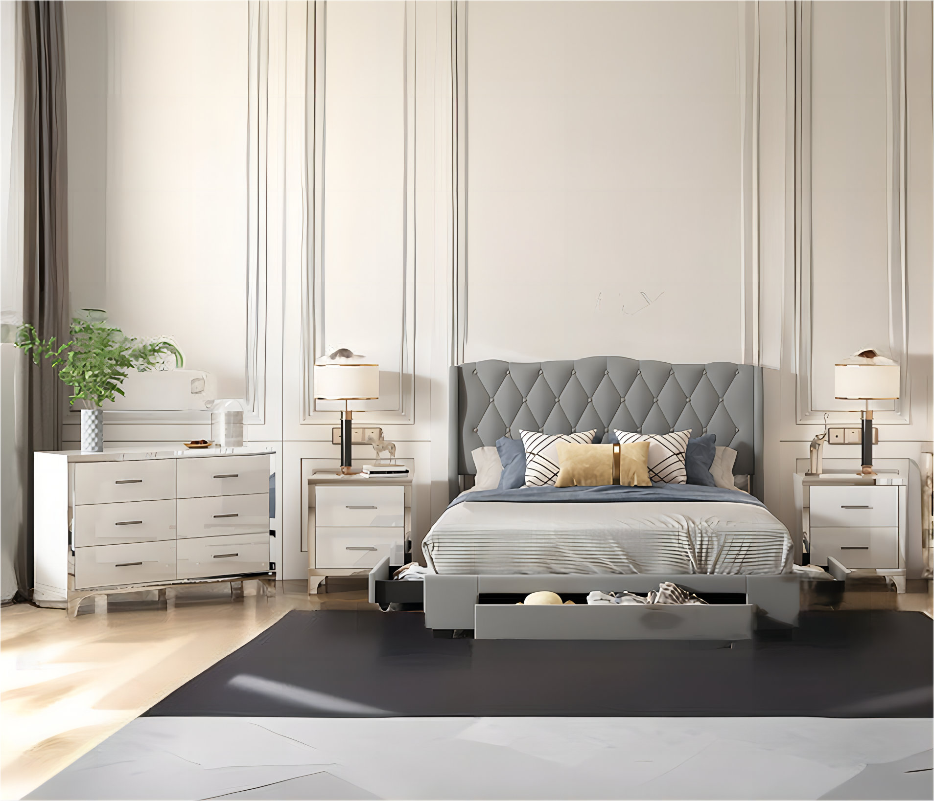 Ivy Bronx 4Piece Bedroom Sets Included Bed with Three Drawers, 2