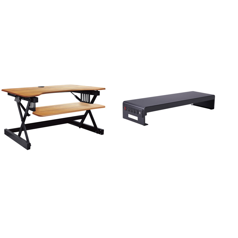  Convertisseur de bureau debout réglable en hauteur de 40 po avec support pour écran double et plateau pour clavier profond beige